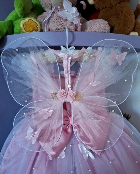 Vestido Infantil Jardim Encantado Rosa + Faixa + Asa