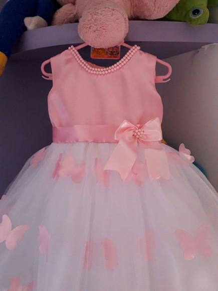 Vestido Infantil Jardim Encantado Rosa e Branco
