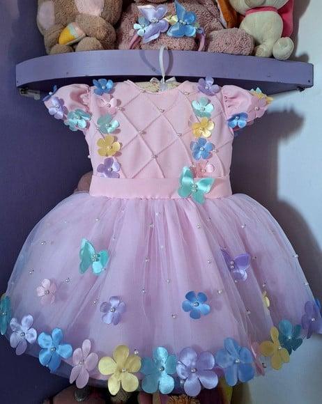 Vestido Infantil Jardim Encantado Rosa de Luxo