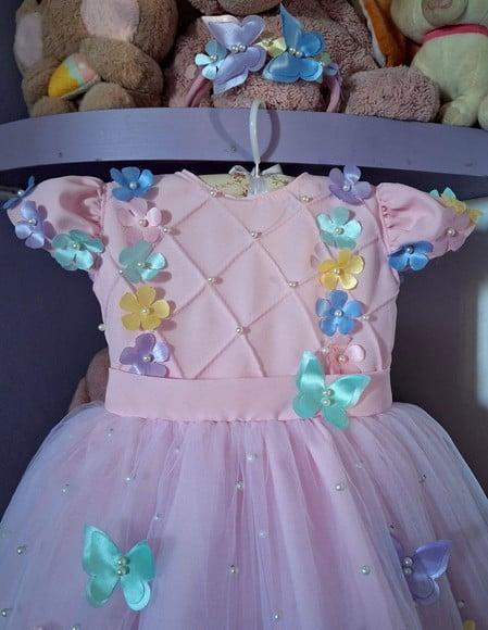 Vestido Infantil Jardim Encantado Rosa de Luxo