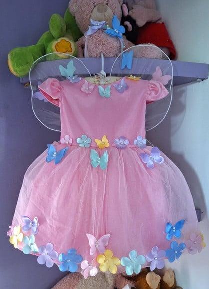 Vestido Infantil Jardim Encantado Rosa+asa+faixa