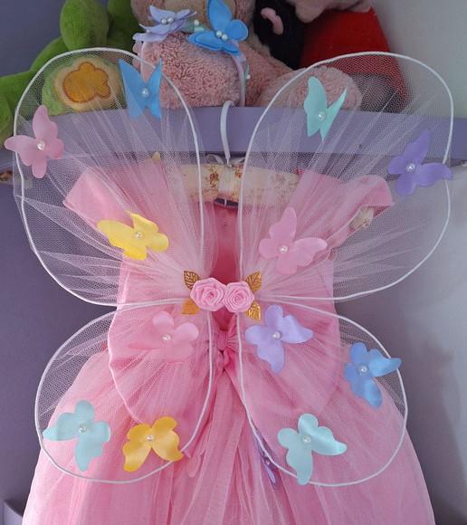 Vestido Infantil Jardim Encantado Rosa+asa+faixa