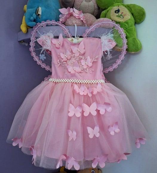 Vestido Infantil Jardim Encantado Rosa+asa+faixa