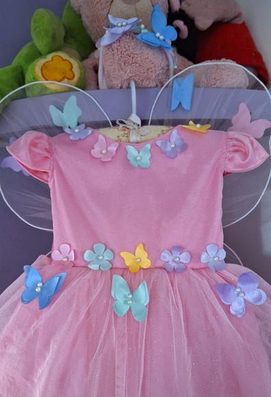 Vestido Infantil Jardim Encantado Rosa+asa+faixa