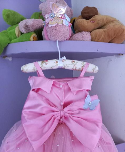 Vestido Infantil Jardim Encantado Rosa+asa+faixa