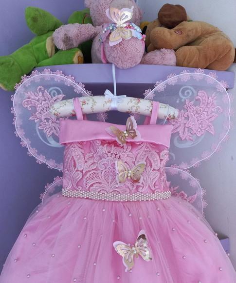 Vestido Infantil Jardim Encantado Rosa+asa+faixa