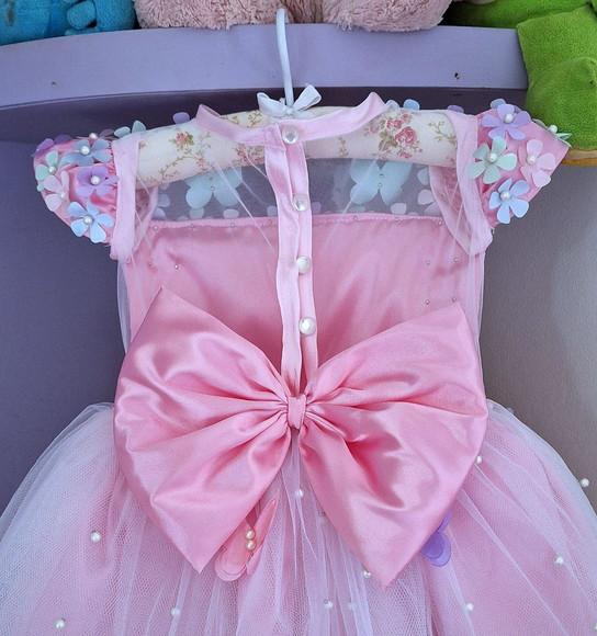 Vestido Infantil Jardim Encantado Rosa+asa+faixa