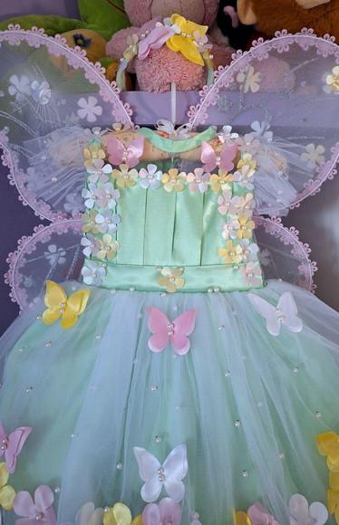 Vestido Infantil Jardim Encantado Verde+asa+faixa