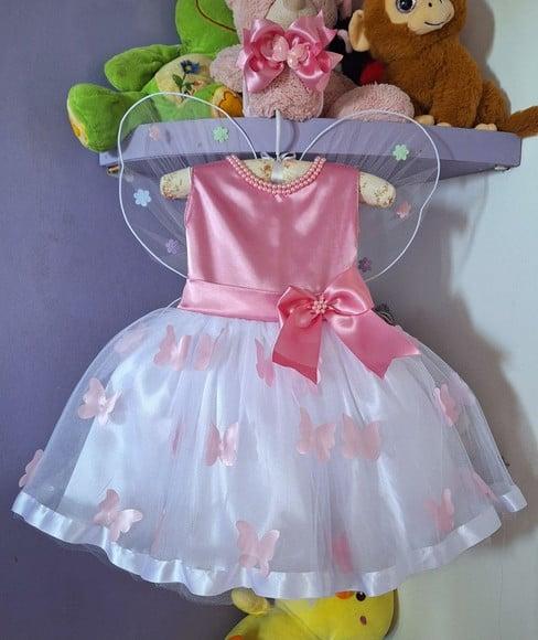 Vestido Infantil Jardim Encantado+asa+faixa