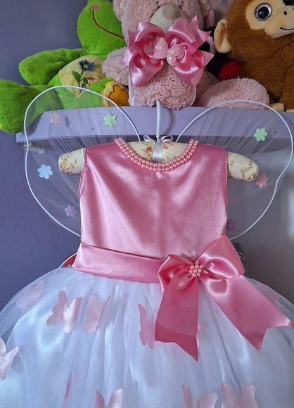 Vestido Infantil Jardim Encantado+asa+faixa