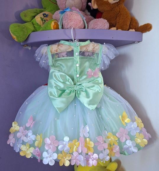 Vestido Infantil Jardim Encantado Verde+asa+faixa