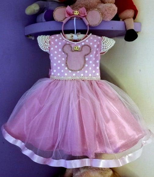Vestido Infantil Minnie Rosa com Faixa