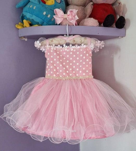 Vestido Infantil Minnie Rosa com Faixa