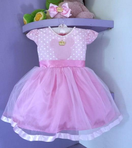 Vestido Infantil Minnie Rosa com Faixa