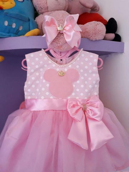 Vestido Infantil Minnie Rosa com Faixa