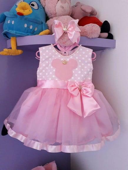 Vestido Infantil Minnie Rosa com Faixa