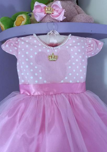 Vestido Infantil Minnie Rosa com Faixa