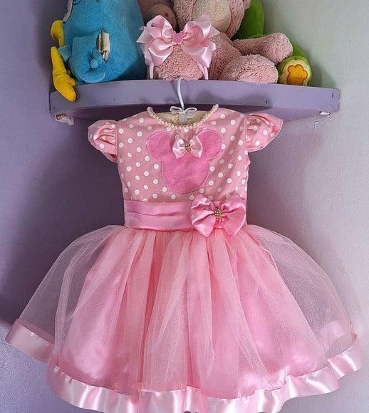Vestido Infantil Minnie Rosa Luxo