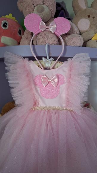 Vestido Infantil Minnie Rosa com Tiara + Tênis