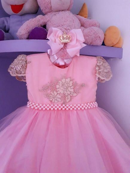 Vestido Infantil Princesa Rosa de Luxo