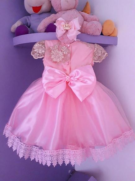 Vestido Infantil Princesa Rosa de Luxo