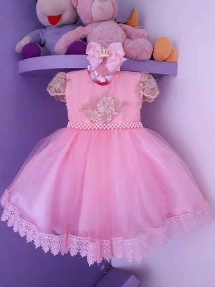 Vestido Infantil Princesa Rosa de Luxo