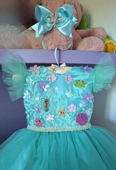 Vestido Infantil Tema Sereia Fundo do Mar