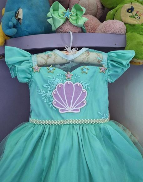 Vestido Infantil Tema Sereia Fundo do Mar