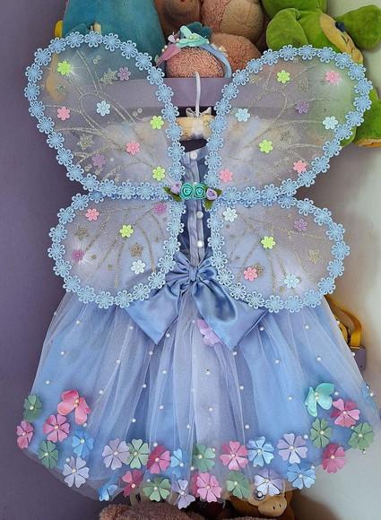 Vestido Jardim Encantado Azul + Asa + Faixa