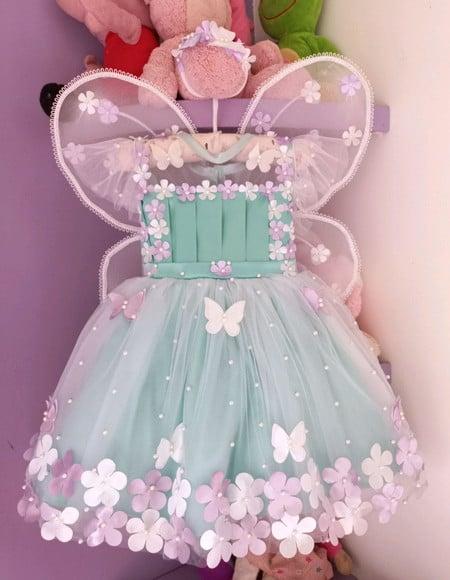 Vestido Jardim Encantado de Luxo Verde e Lilás