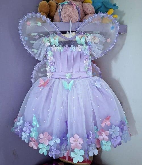 Vestido Jardim Encantado Lilas+ Asa+faixa