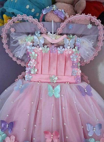 Vestido Jardim Encantado Rosa +asa+faixa