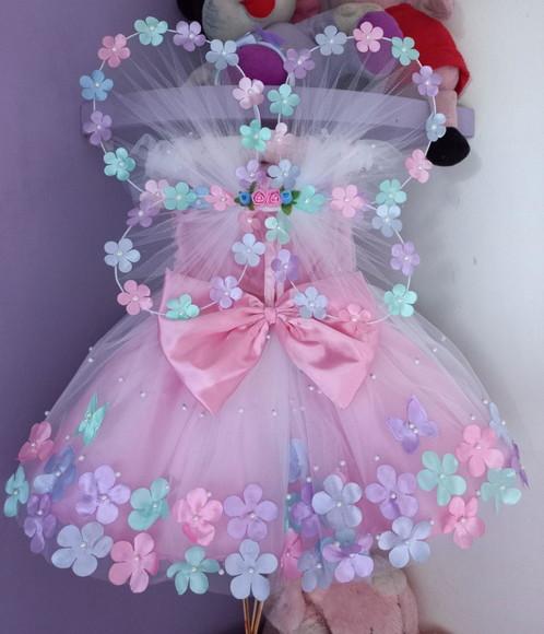 Vestido Jardim Encantado Rosa Luxo+ Asa+faixa
