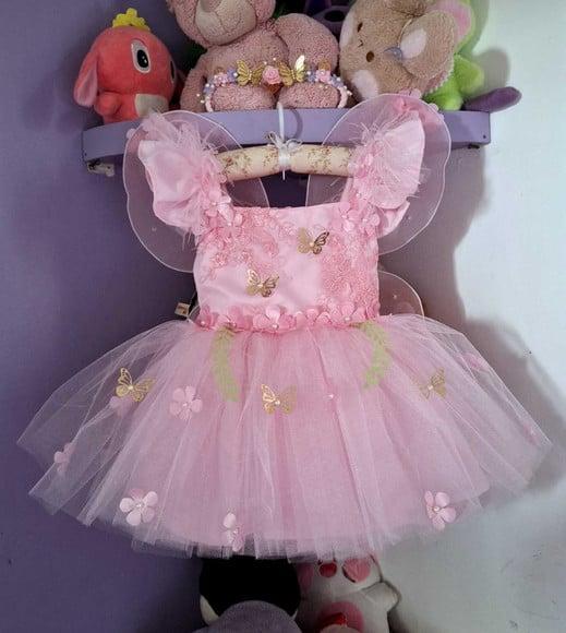 Vestido Jardim Encantado Super Luxo Rosa + Asa