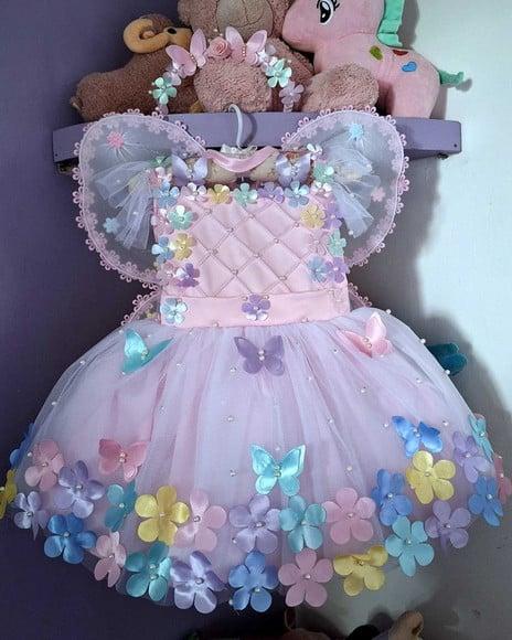 Vestido Jardim Encantado Super Luxo Rosa + Sapatinho