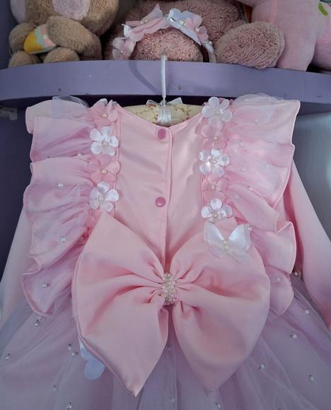 Vestido Jardim Manga Longa Rosa Luxo