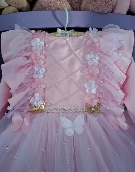 Vestido Jardim Manga Longa Rosa Luxo