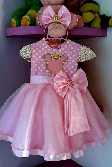 Vestido Minnie Rosa Luxo + Faixa