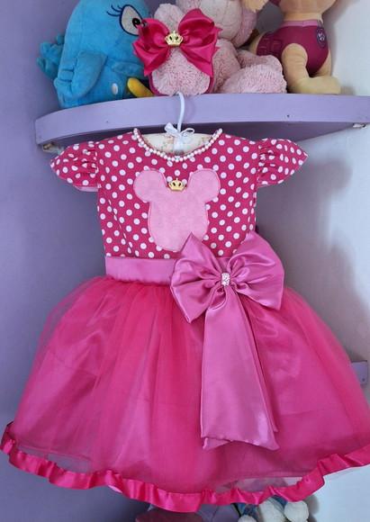 Vestido Minnie Rosa Pink + Faixa