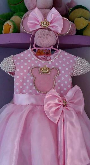 Vestido Minnie Rosa Luxo + Faixa
