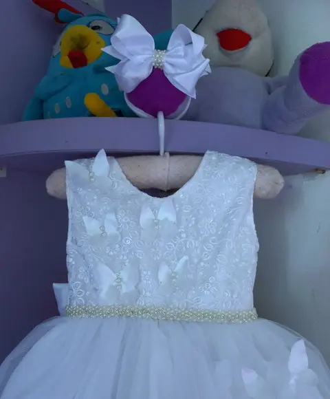 Vestido Infantil Batizado Branco + Faixa