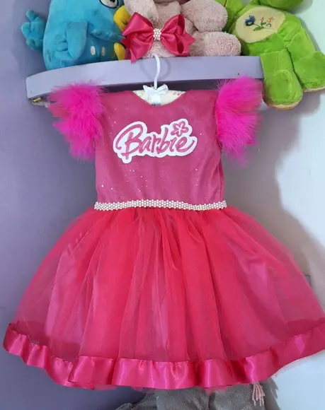 Vestido Infantil Barbie Rosa Luxo
