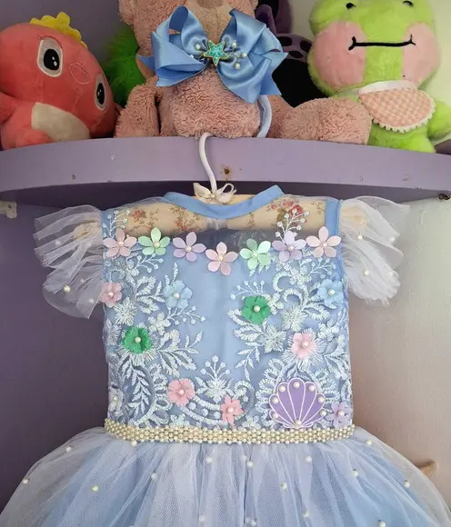 Vestido Infantil Fundo do Mar Azul