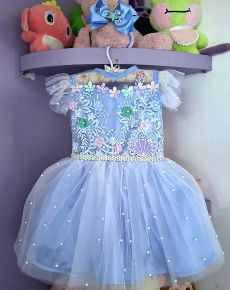 Vestido Infantil Fundo do Mar Azul