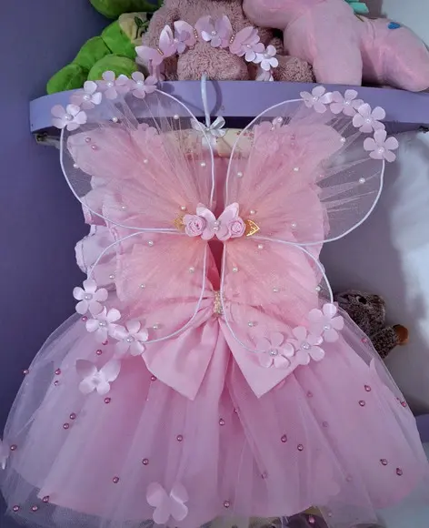 Vestido Infantil Jardim das Borboletas + Faixa + Asa