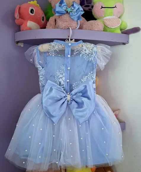 Vestido Infantil Fundo do Mar Azul