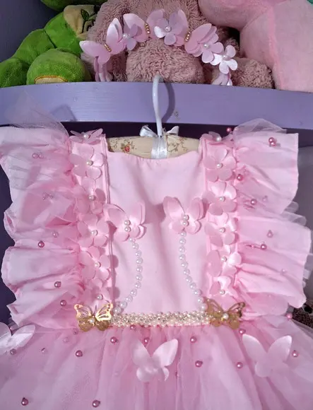 Vestido Infantil Jardim das Borboletas + Faixa + Asa