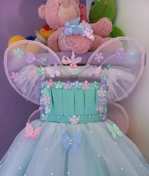 Vestido Infantil Jardim Encantado + Asa + Faixa