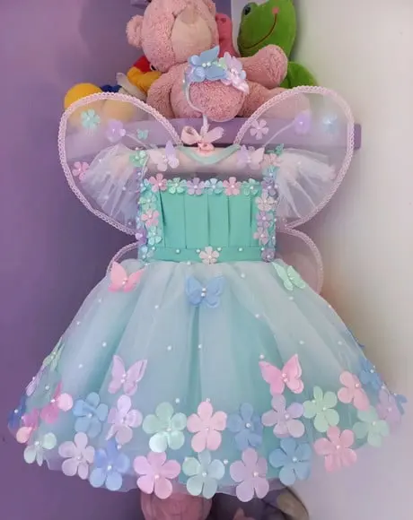 Vestido Infantil Jardim Encantado + Asa + Faixa