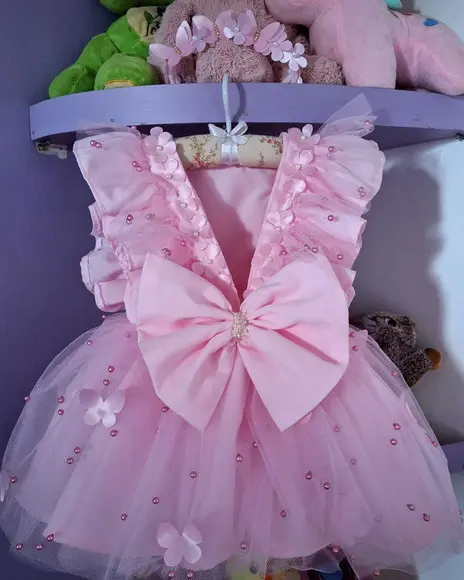 Vestido Infantil Jardim das Borboletas + Faixa + Asa